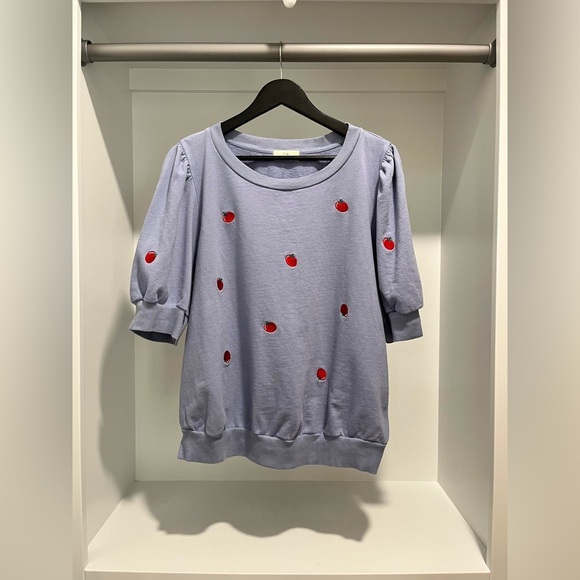 T. La Puff-Sleeve Pullover Shirt French Terry Blue tomato Embroidery 2X - Picture 6 of 13